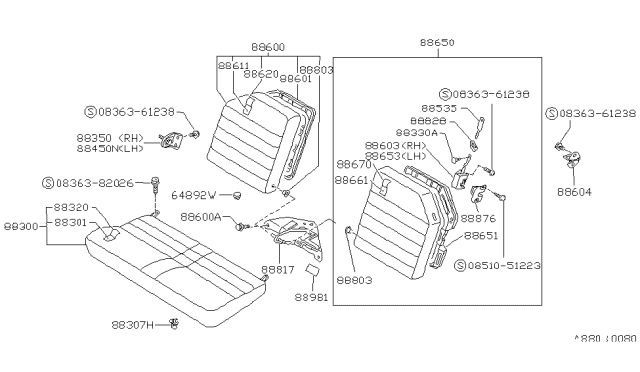 1988 Nissan Sentra Cushion Assembly Rear Seat Diagram for 88300-84A22