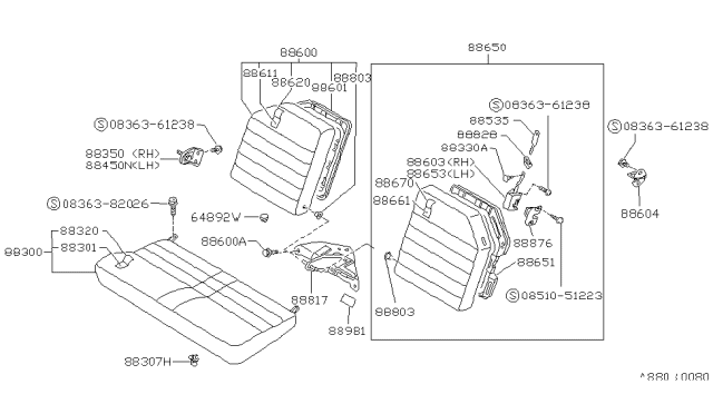 1987 Nissan Sentra Back Assembly-Rear Seat RH BRN Diagram for 88600-69A75