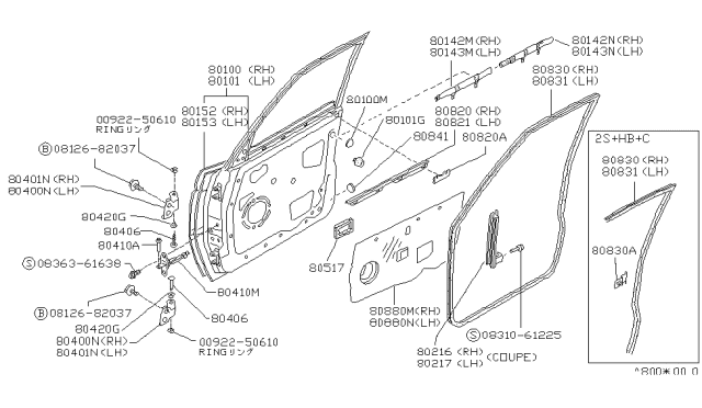 1988 Nissan Sentra Front Door Panel & Fitting Diagram