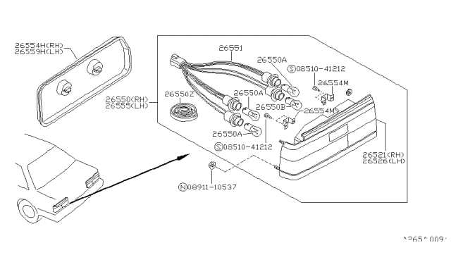 1987 Nissan Sentra Cover Combination Lamp RH Diagram for 26551-50A02