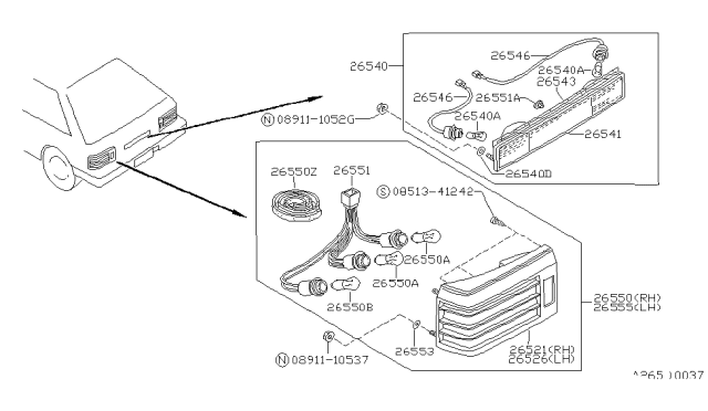 1988 Nissan Sentra Lamp Re Combination LH Diagram for B6555-61A02