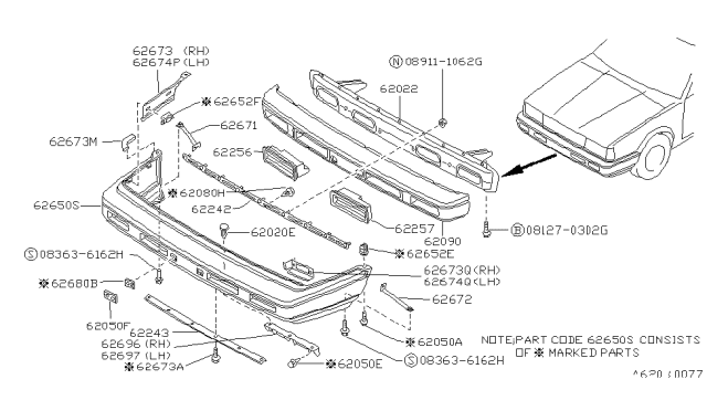1989 Nissan Sentra SPACER-Bumper Side Diagram for 62094-61A00