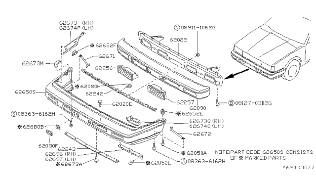 1989 Nissan Sentra Front Bumper Diagram 1