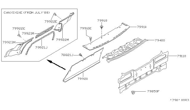 1988 Nissan Sentra Board Sealing Seat Back Diagram for 79930-52A00