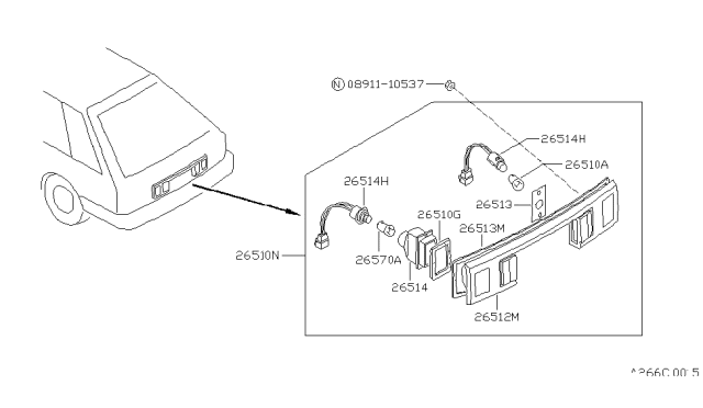 1987 Nissan Sentra Lamp Licence Diagram for 26510-61A00