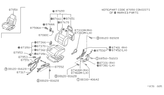 1988 Nissan Sentra Wire Release Diagram for 87503-62A00