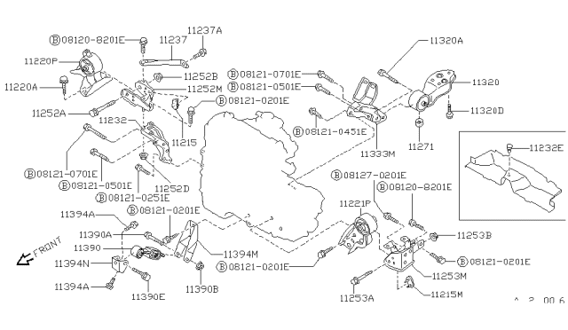 1989 Nissan Sentra Engine & Transmission Mounting Diagram 3