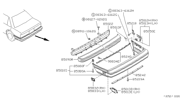 1990 Nissan Sentra Rear Bumper Diagram 1