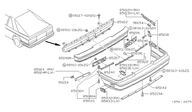 1989 Nissan Sentra SPACER-Rear Bumper Side RH Diagram for 85260-65A00