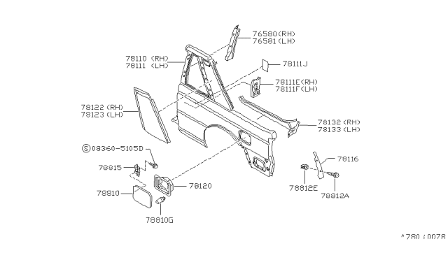 1989 Nissan Sentra Cover-Rear Fender RH Diagram for 78122-57A00