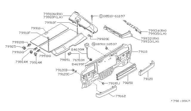 1987 Nissan Sentra Panel Rear Upper Diagram for 79110-56A30