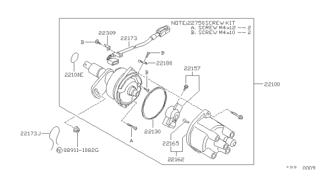 1988 Nissan Sentra Distributor ASY Diagram for 22100-78A10