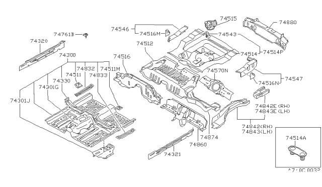 1987 Nissan Sentra Member-Cross Rear Seat Diagram for 75630-50A10