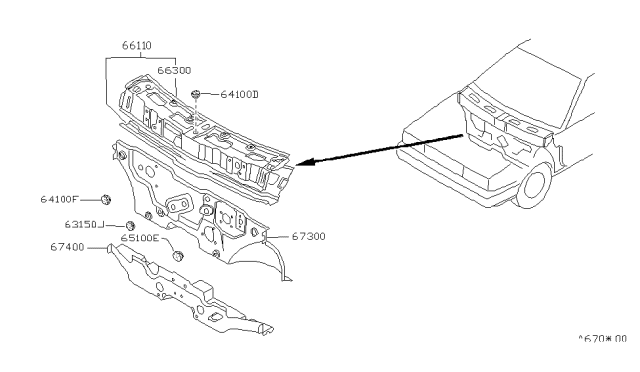 1990 Nissan Sentra Member-Dash Lower Cross Diagram for 67400-70A00