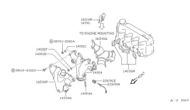 1987 Nissan Sentra Exhaust Manifold Diagram for 14004-61A00