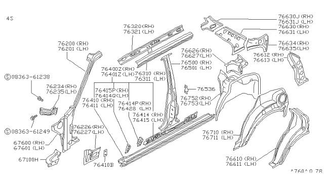 1988 Nissan Sentra SILL Assembly-Rear Outer LH Diagram for 76411-84A31