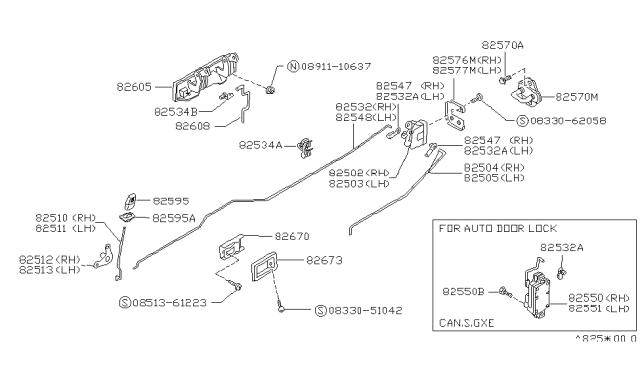 1988 Nissan Sentra Rod-Door Lock RH Diagram for 82516-50A00