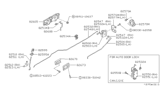 1988 Nissan Sentra Rear Door Inside Handle Assembly, Right Diagram for 80670-50A01