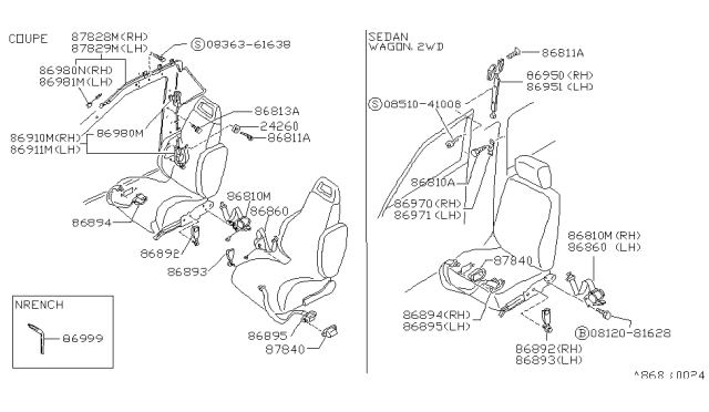 1990 Nissan Sentra Buckle Assembly Passive Belt RH Diagram for 86951-94A00