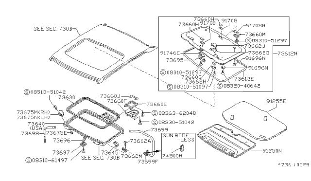 1988 Nissan Sentra Cover-Lid SUNROOF Blue Diagram for 73990-57A01