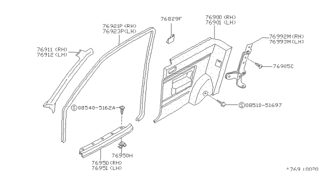 1990 Nissan Sentra Body Side Trimming Diagram 2