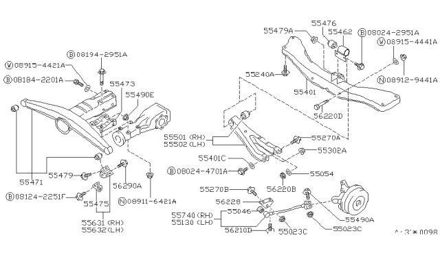 1990 Nissan Sentra Member-Differential Mounting Diagram for 55470-70A00