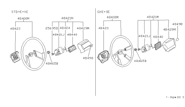 1989 Nissan Sentra Steering Wheel Assembly W/O Pad Diagram for 48430-17C03