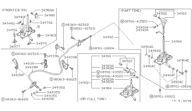 1989 Nissan Sentra Bracket Complete Control Lever Diagram for 34904-61A60