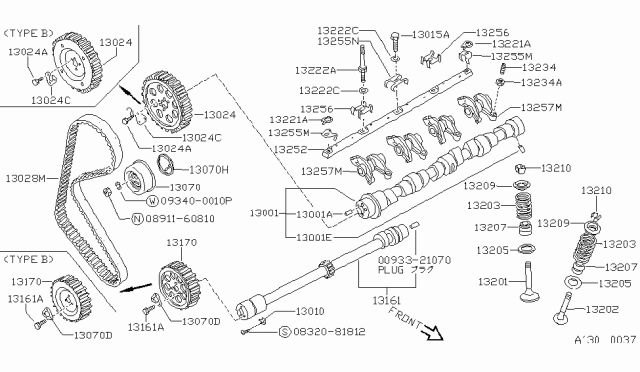 1988 Nissan Sentra Bolt-Rocker Shaft Diagram for 13058-77A01