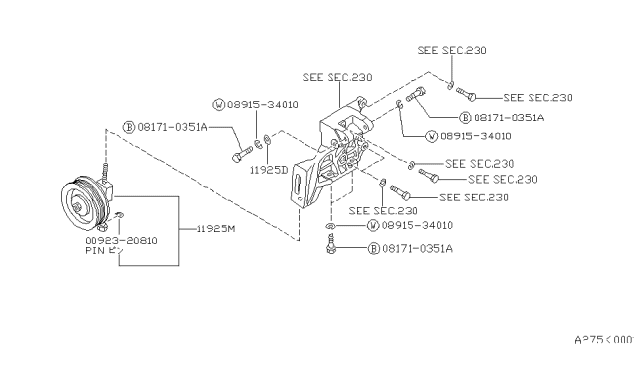 1989 Nissan Sentra Compressor Mounting & Fitting Diagram 2