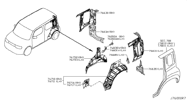 2013 Nissan Cube Pillar-Rear Inner Lower RH Diagram for 766B0-1FC0A