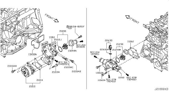2011 Nissan Cube Water Outlet Diagram for 11060-1FD0A