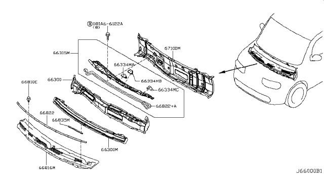 2011 Nissan Cube Seal-Hood Diagram for 66830-1FA0A