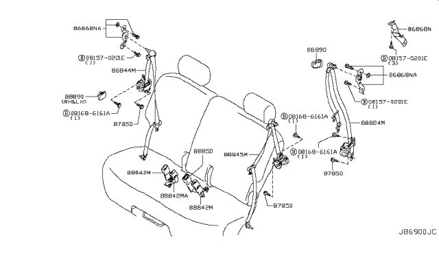 2014 Nissan Cube Rear Seat Tongue Belt Assembly, Right Diagram for 88844-1FC1D