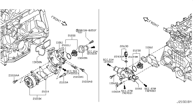 2013 Nissan Cube Gasket-Water Outlet Diagram for 11062-EN200