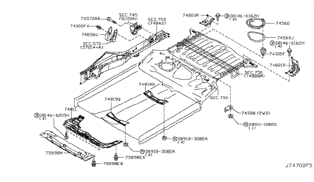 2011 Nissan Cube Bracket-Tunnel Stay Diagram for 748A4-ED000