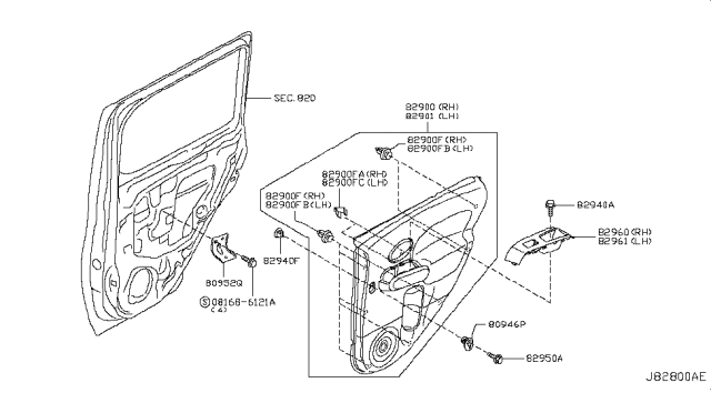 2009 Nissan Cube FINISHER Assembly Rear Door LH Diagram for 82901-1FE0B