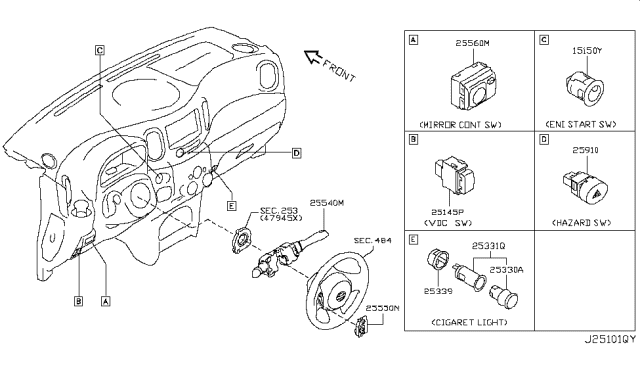 2010 Nissan Cube Switch Assembly - Steering Diagram for 25550-1FA1A