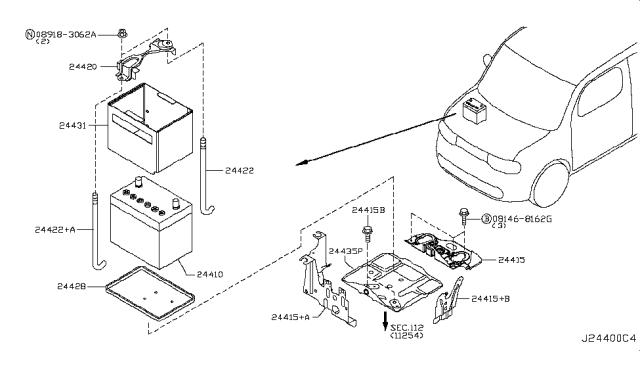 2012 Nissan Cube Bracket-Battery Mounting Lower Diagram for 64867-1FC0A