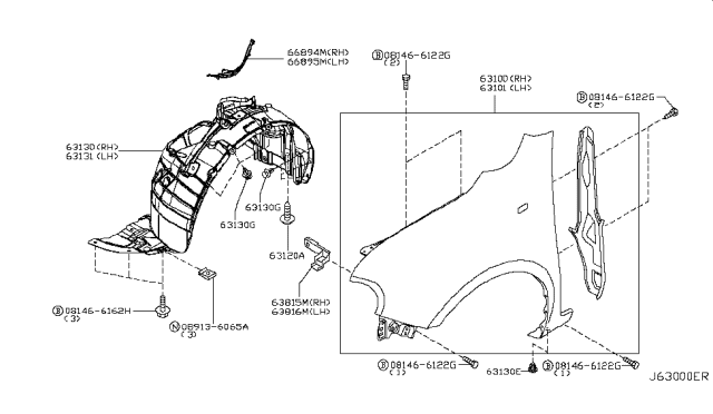 2009 Nissan Cube Front Fender & Fitting Diagram