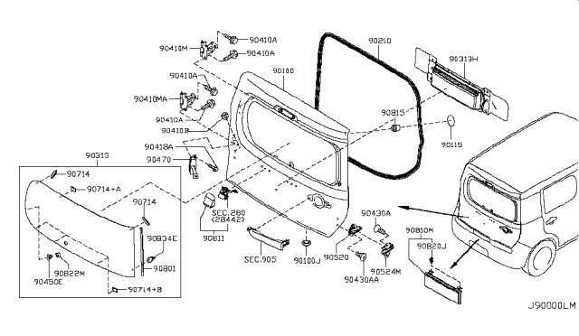 2014 Nissan Cube Screen-Back Door Window Diagram for 90860-1FC1B