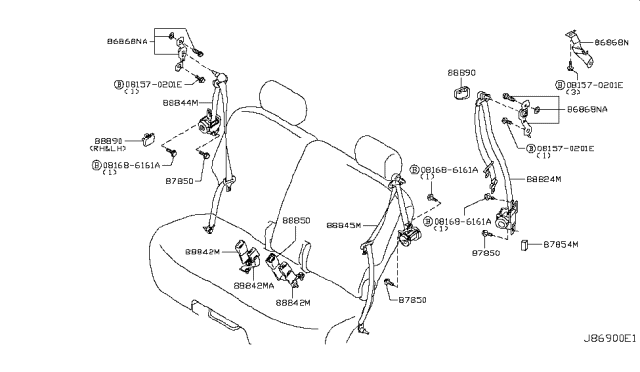 2010 Nissan Cube Rear Seat Belt Diagram 1
