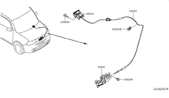 2014 Nissan Cube Cable Hood Lock Diagram for 65621-1FC0A