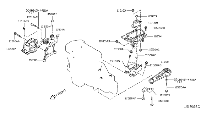 2013 Nissan Cube Front Engine Mount Bracket,Right Diagram for 11232-ED800