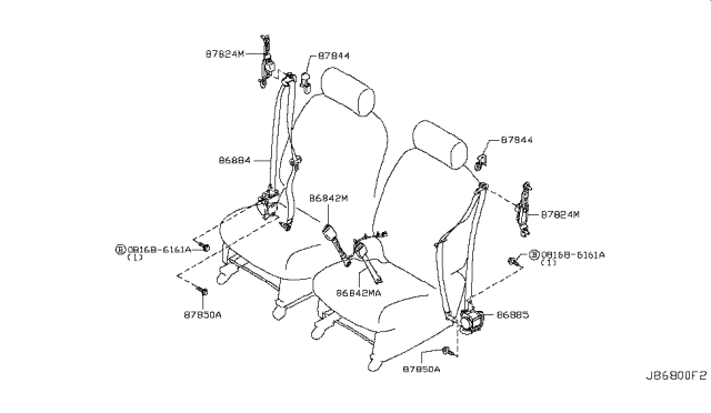 2010 Nissan Cube Front Seat Buckle Belt Assembly Diagram for 86842-1FA0B