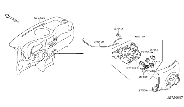 2014 Nissan Cube Cable-Control Vent Door Diagram for 27541-1FC0A