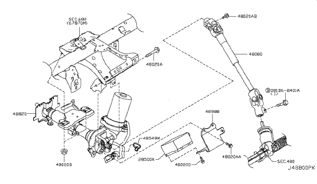 2014 Nissan Cube Joint Assy-Steering Column,Lower Diagram for 48080-1FC0C