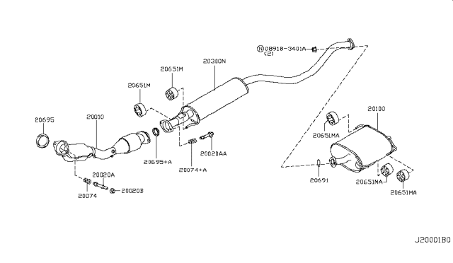 2013 Nissan Cube Exhaust, Main Muffler Assembly Diagram for 20100-1FC0A