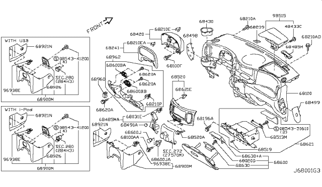 2014 Nissan Cube Instrument Panel,Pad & Cluster Lid Diagram 2