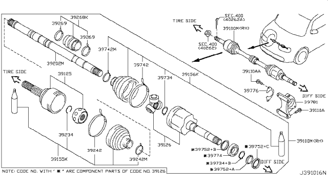 2011 Nissan Cube Front Drive Shaft (FF) Diagram 1